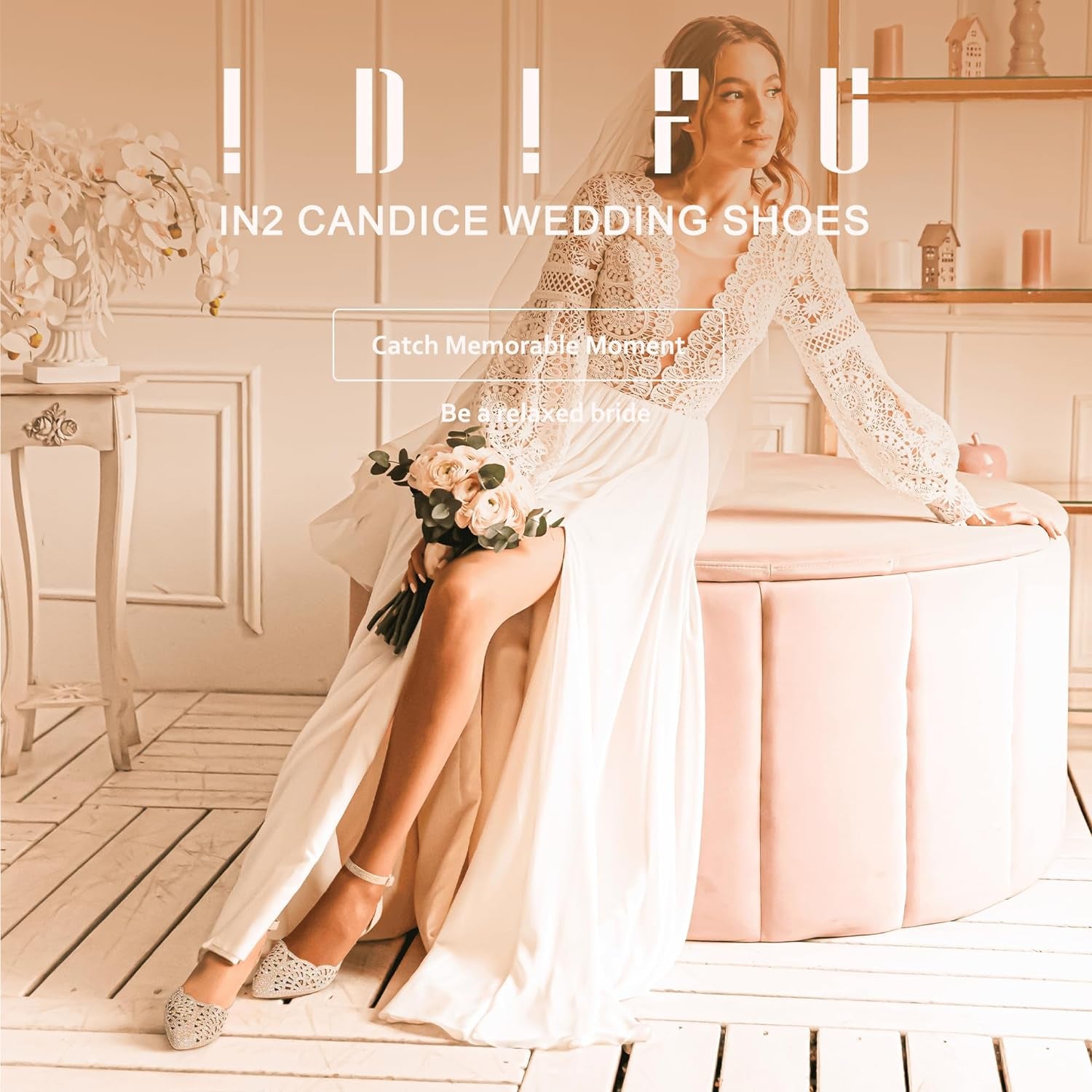 Women's Candice Wedding Pumps with Rhinestones and Sequins - Low Kitten Heels Evening Shoes for Brides