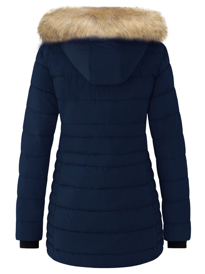 Stylish  Women's Plus Size Waterproof Quilted Puffer Coat - Perfect for Snowy Days, Navy XL