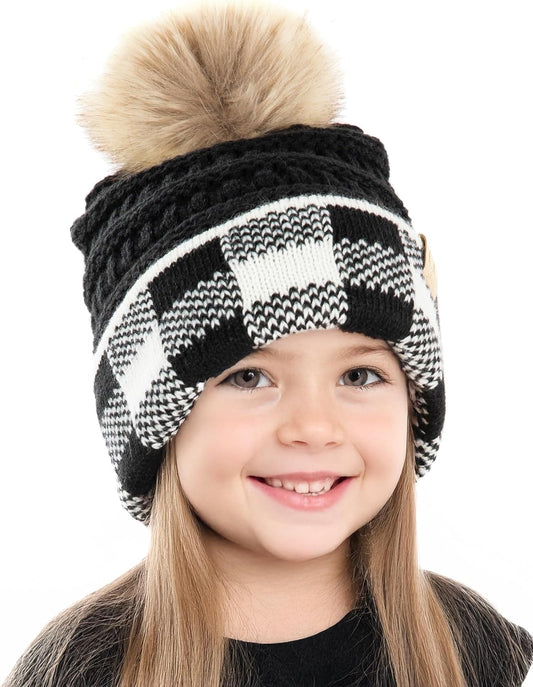 Cozy Toddler Cable Knit Pom Beanie - Warm Winter Hat for Children