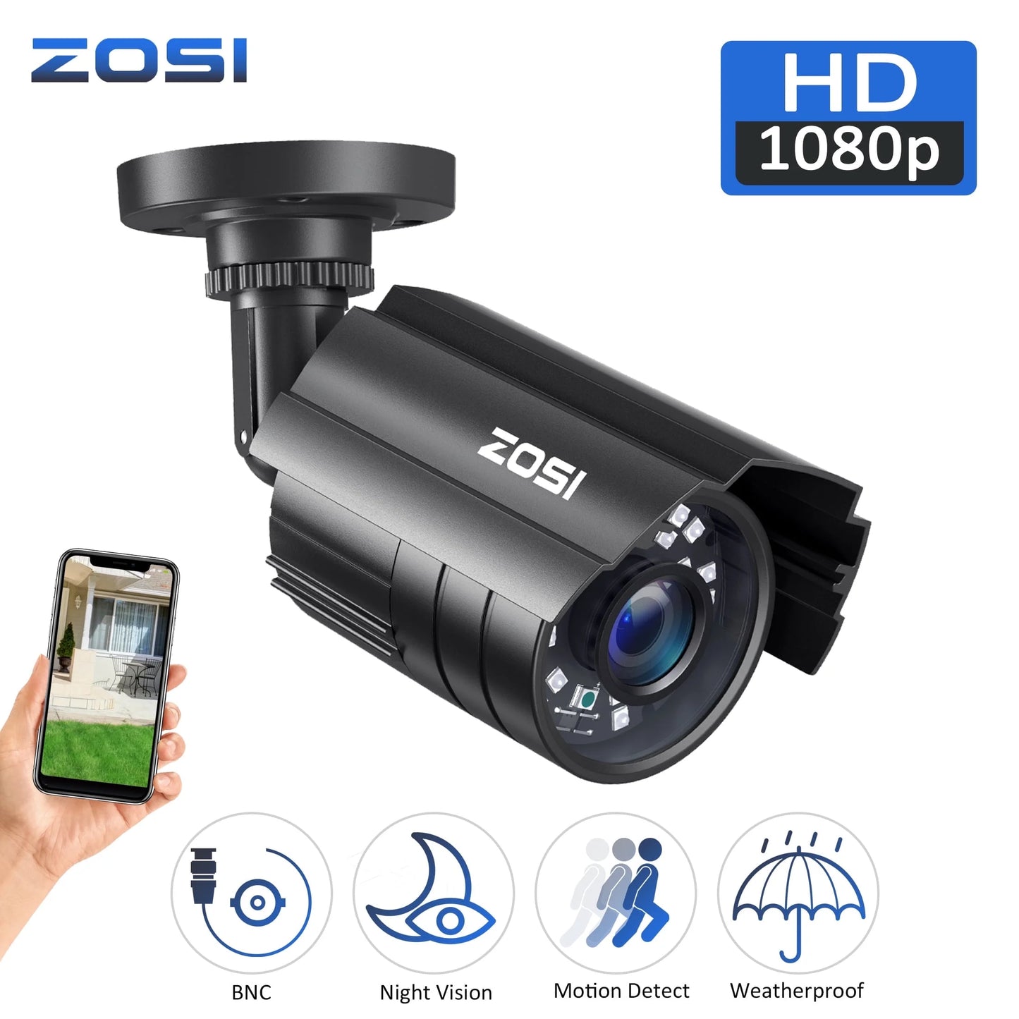 1080P HD Night Vision Security Camera - 4 in 1 Wired CCTV for Home & Office, Outdoor Bullet Design