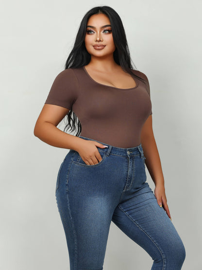 Sculpt Your Silhouette with  Plus Size Tummy Control Bodysuit - Shapewear with Square Neck Design for Women