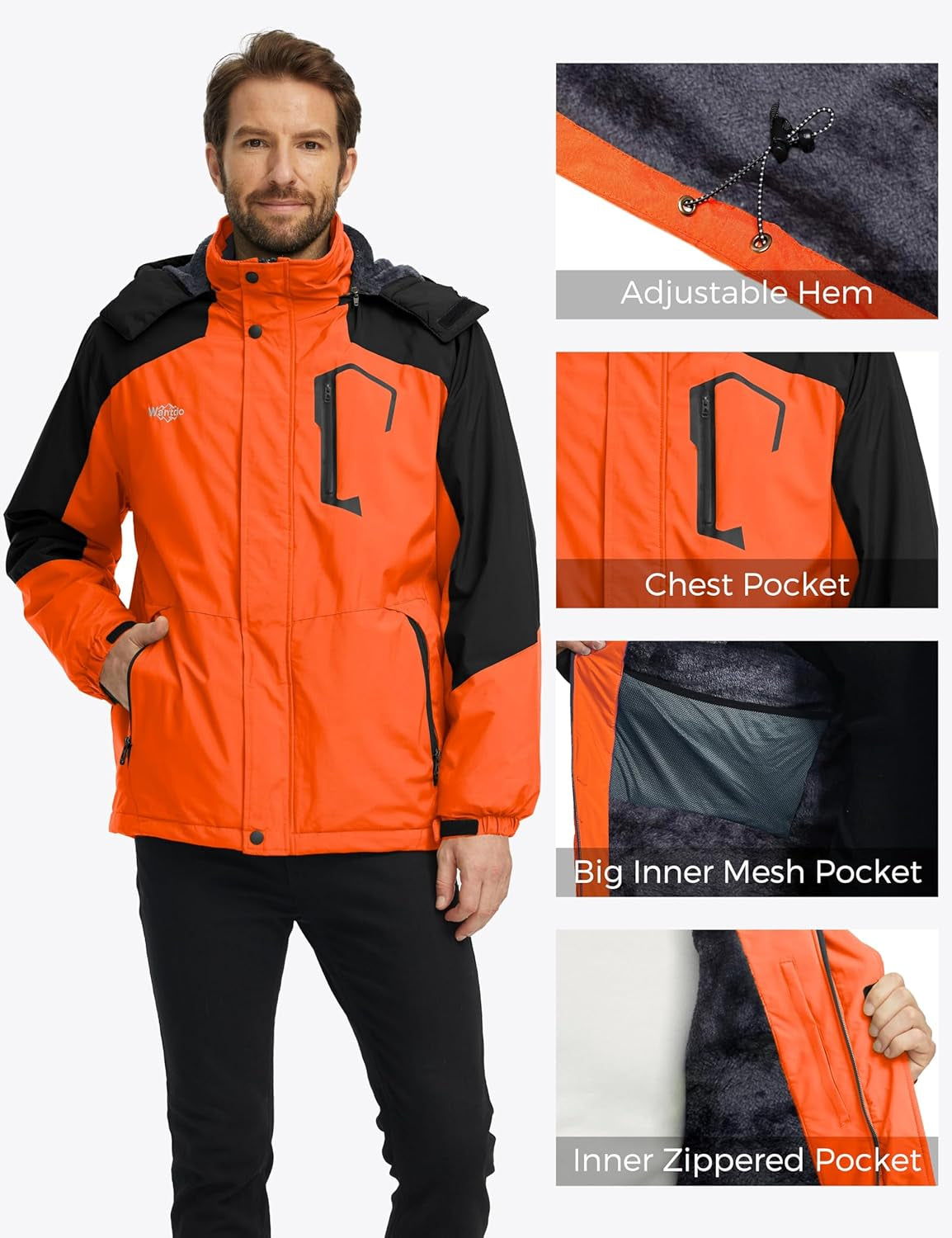 Men's Waterproof Ski Jacket - Windproof Winter Hooded Coat