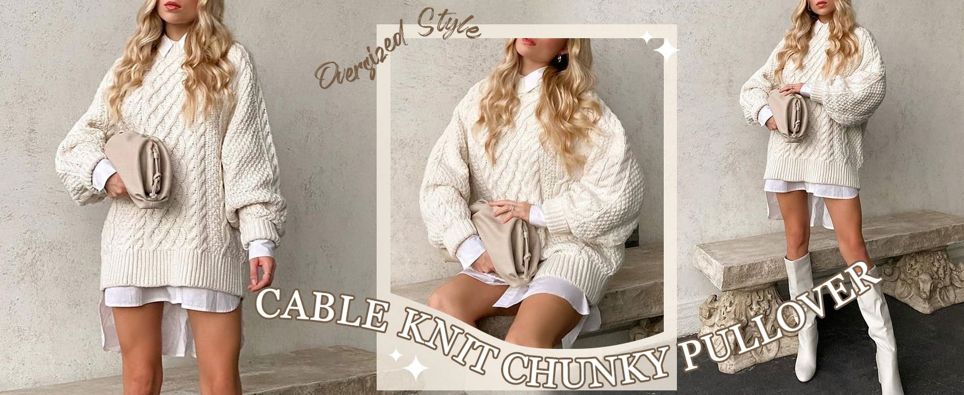Cozy Chic:  Oversized Cable Knit Chunky Pullover Sweater for Women