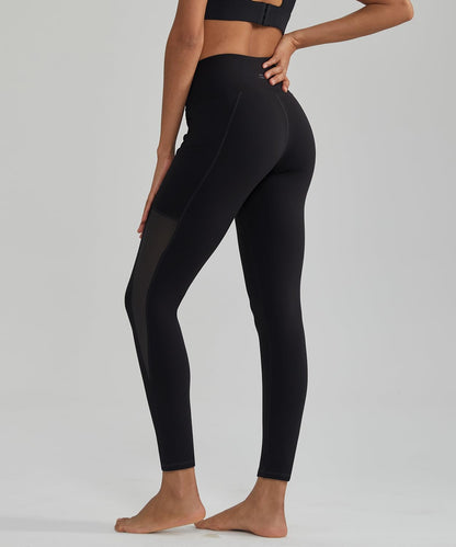 Women's High Waist Mesh Yoga Leggings with Side Pockets and Tummy Control for Workout and Running