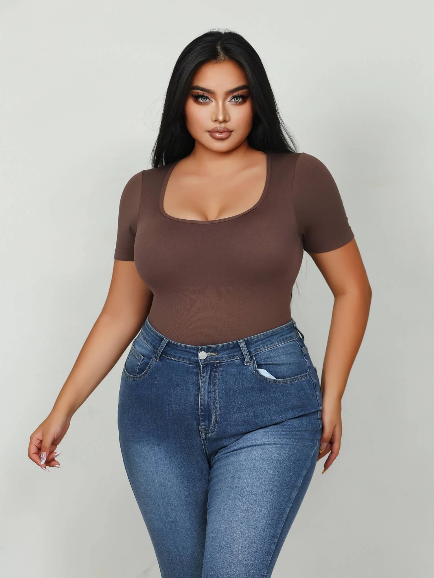Sculpt Your Silhouette with  Plus Size Tummy Control Bodysuit - Shapewear with Square Neck Design for Women