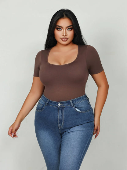 Sculpt Your Silhouette with  Plus Size Tummy Control Bodysuit - Shapewear with Square Neck Design for Women