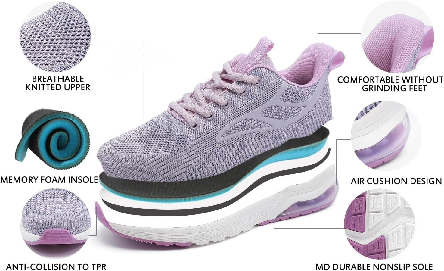 Women'S Running Sneakers Tennis Shoes - Slip on Walking Casual Breathable Air Cushion Fashion Lightweight Shoes for Women Purple