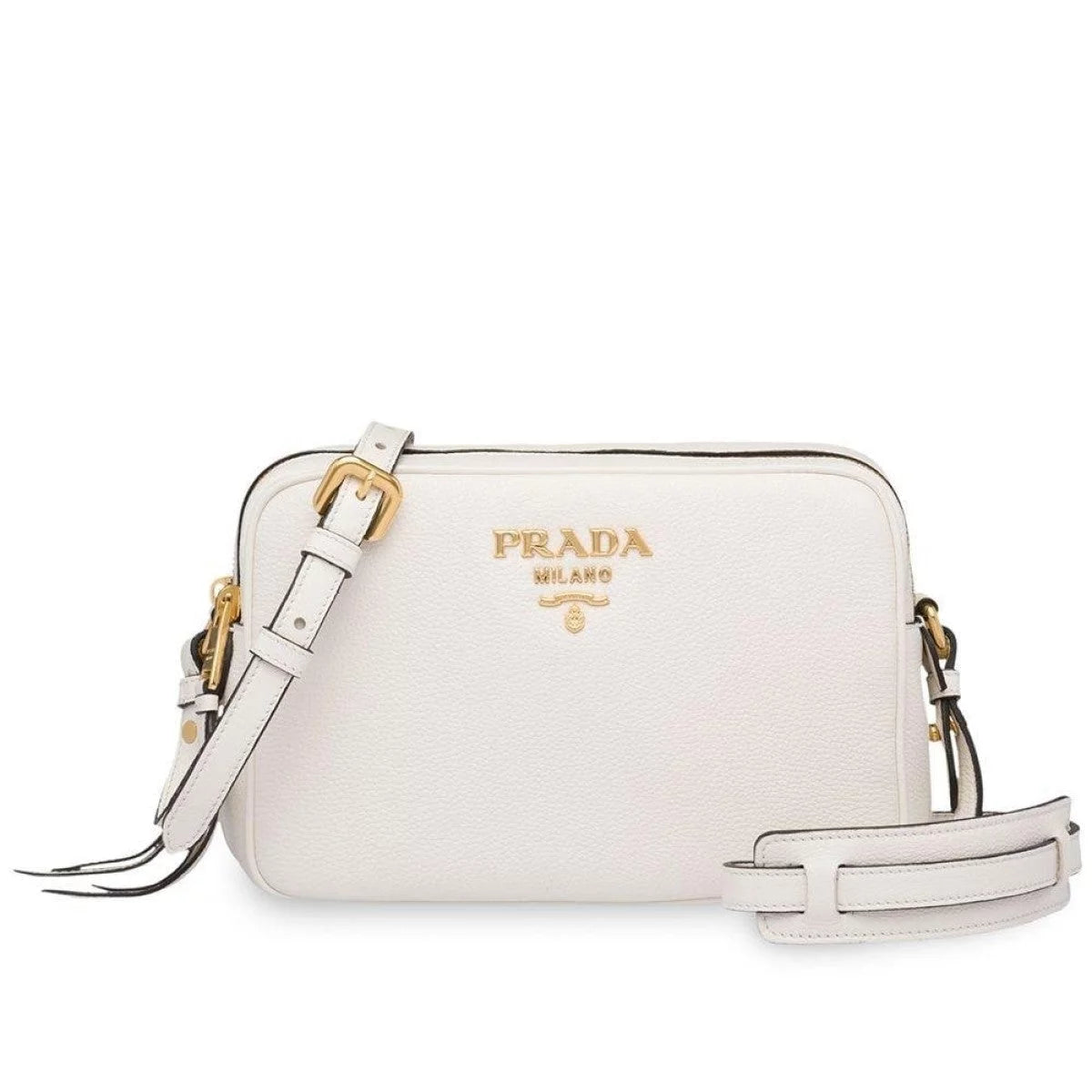 Vitello Phenix White Leather Double Zip Camera Crossbody Bag - Stylish & Chic 1BH079