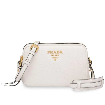Vitello Phenix White Leather Double Zip Camera Crossbody Bag - Stylish & Chic 1BH079