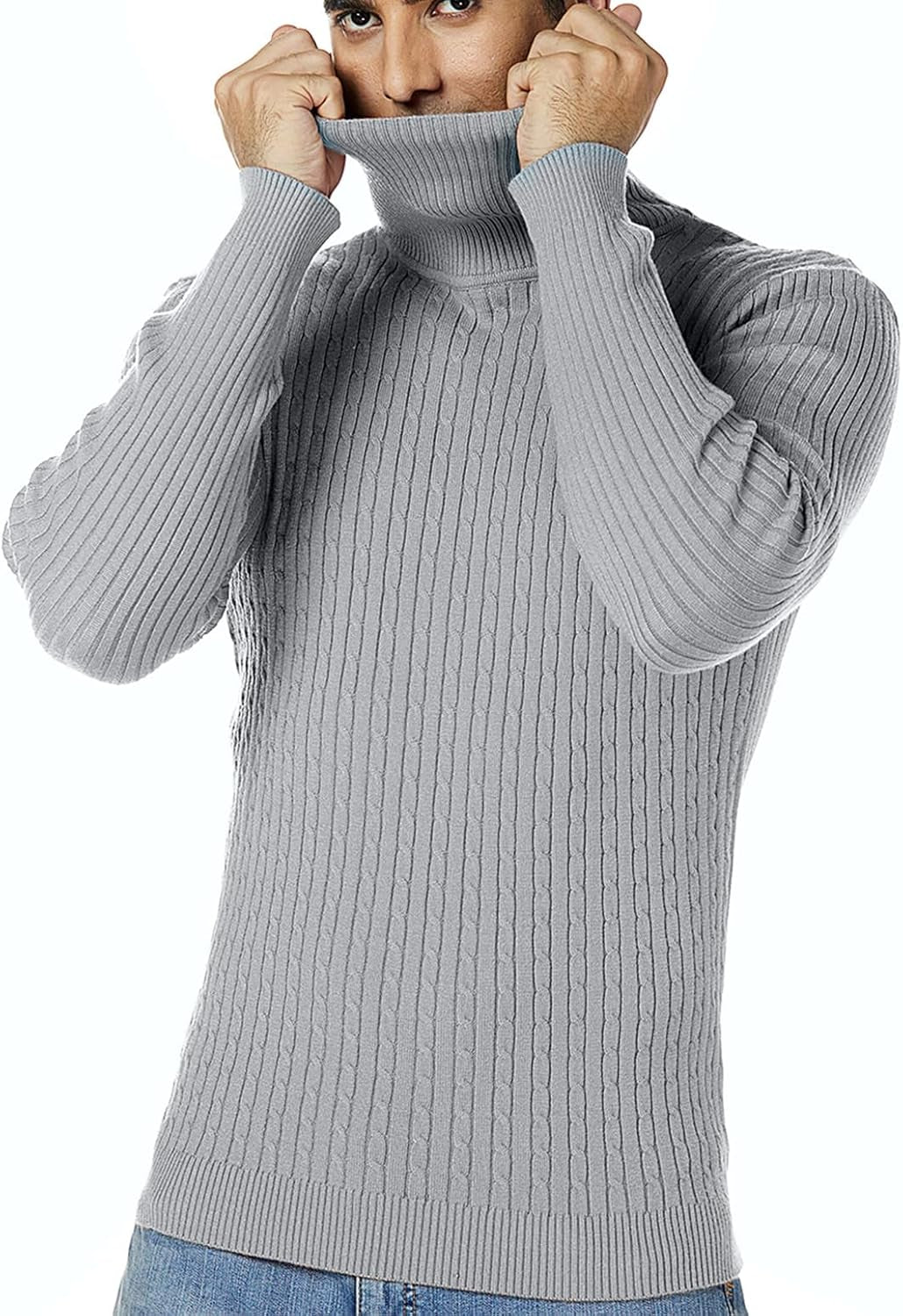 Men's Slim Fit Cable Knit Turtleneck Thermal Sweater