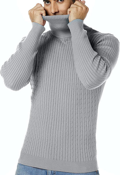 Men's Slim Fit Cable Knit Turtleneck Thermal Sweater