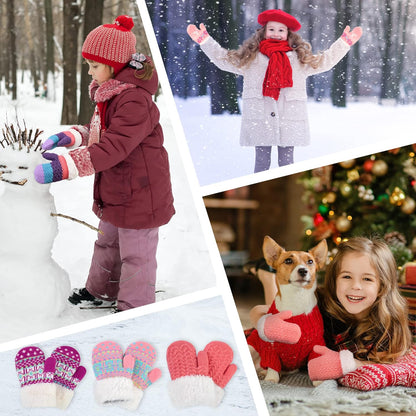 Kids' Sherpa-Lined Knit Mittens - Set of 3 Pairs for Boys and Girls Winter Gloves