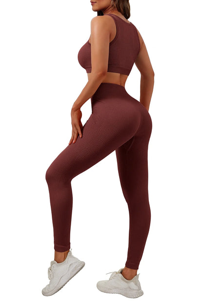 Elevate Your Workout with  Seamless 2-Piece Yoga Set - High Waisted Leggings & Crop Tank Top