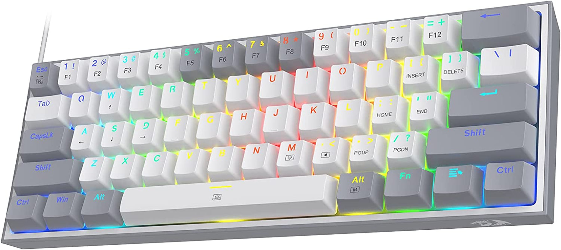 K617 Fizz 60% Wired RGB Mechanical Gaming Keyboard, 61 Keys Hot-Swap Compact Design with White and Grey Keycaps, Linear Red Switch, Professional Driver and Software Support