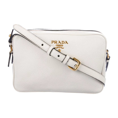 Vitello Phenix White Leather Double Zip Camera Crossbody Bag - Stylish & Chic 1BH079