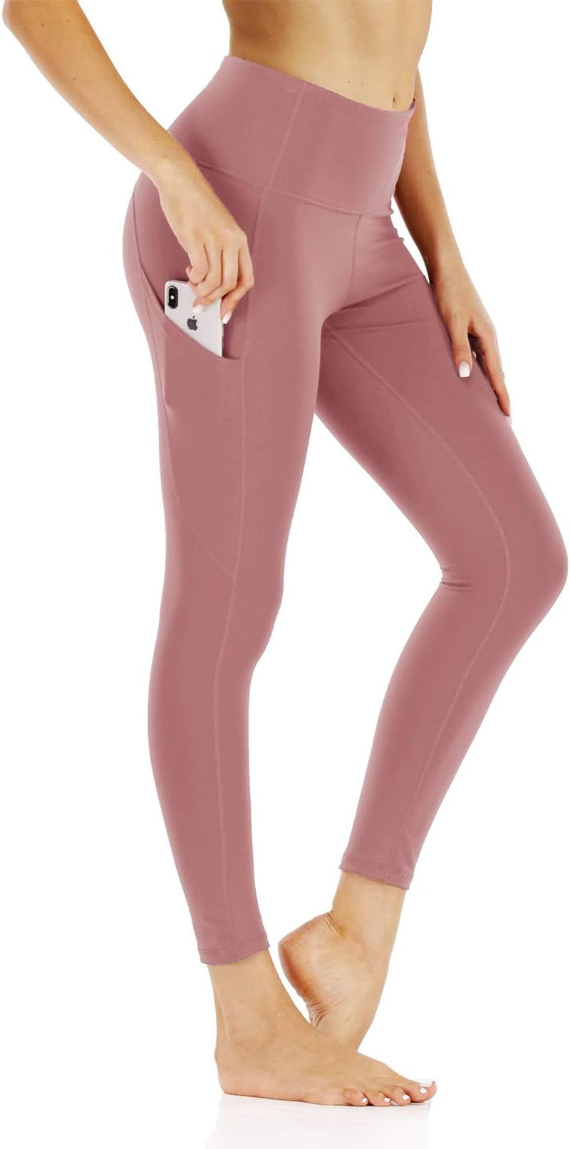 Target Workout Leggings Women'S High Waisted Yoga Pants with Side Pockets Running Trousers Tummy Control Stretch Tights Pink L US 8 10