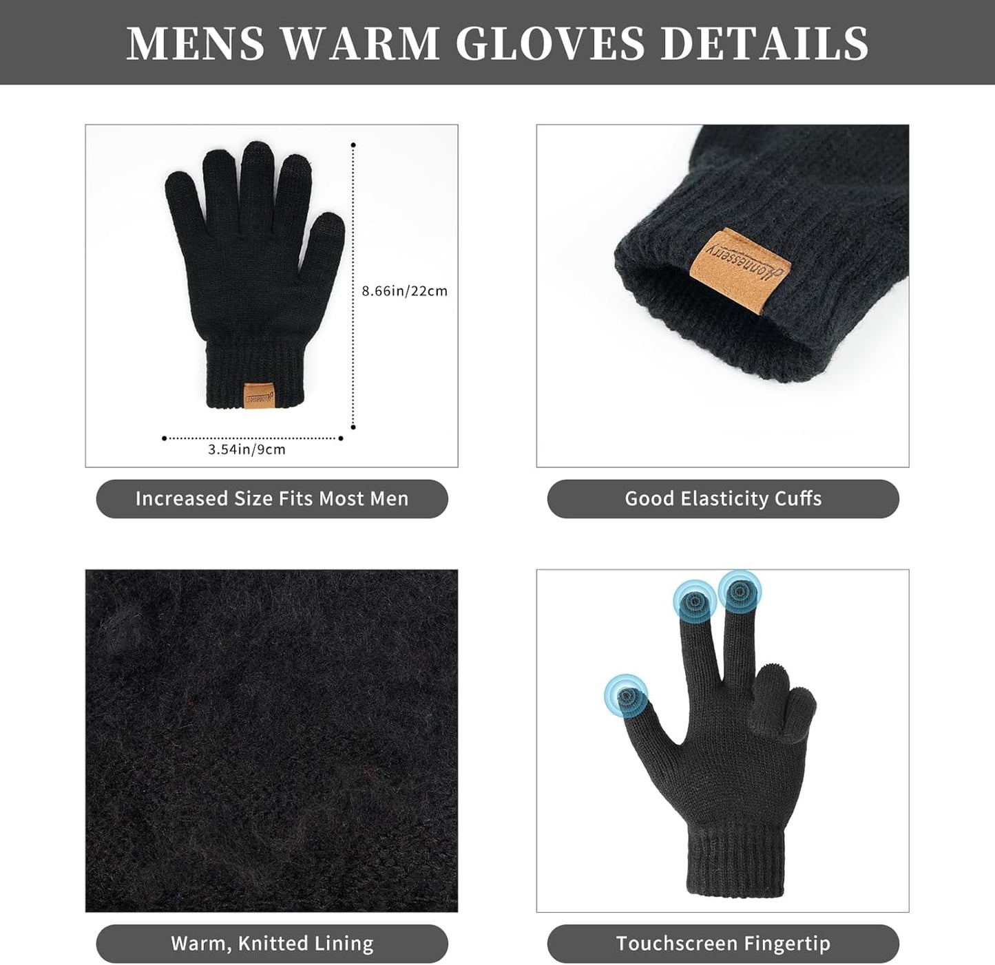 Winter Accessories Set for Men: Beanie Hat, Scarf, and Touchscreen Gloves for Men and Women