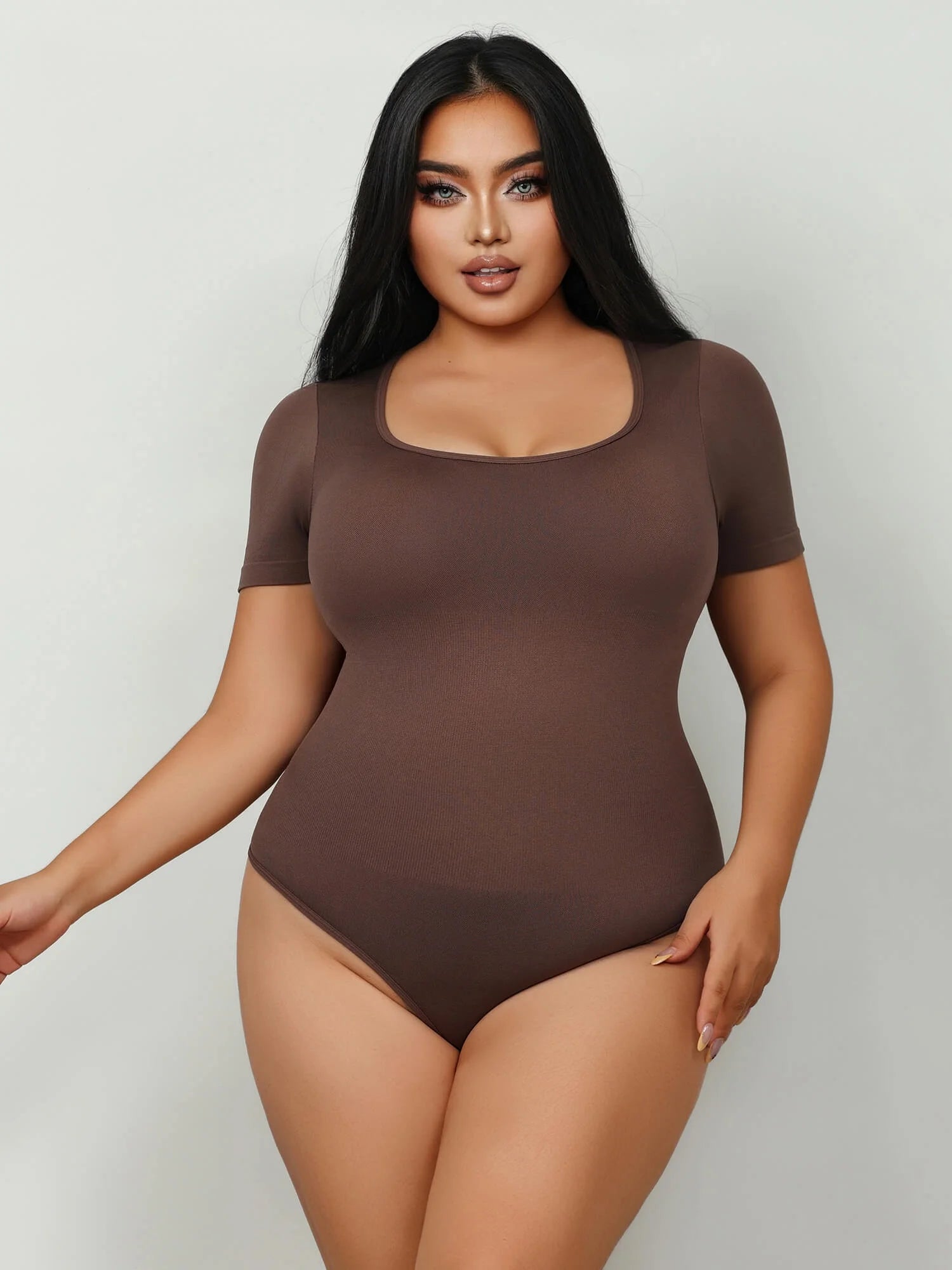 Sculpt Your Silhouette with  Plus Size Tummy Control Bodysuit - Shapewear with Square Neck Design for Women