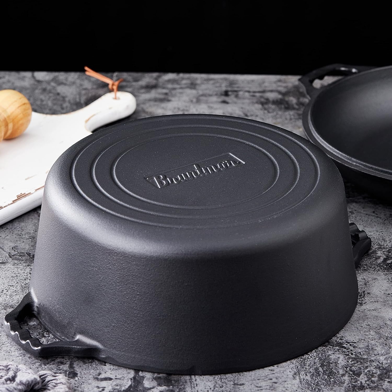 Pre-Seasoned 7-Quart Cast Iron Double Dutch Oven with Skillet Lid - Versatile Heavy-Duty Casserole and Braising Pan - Oven Safe Black Cookware - Dimensions: 14.7 x 6.9 Inches