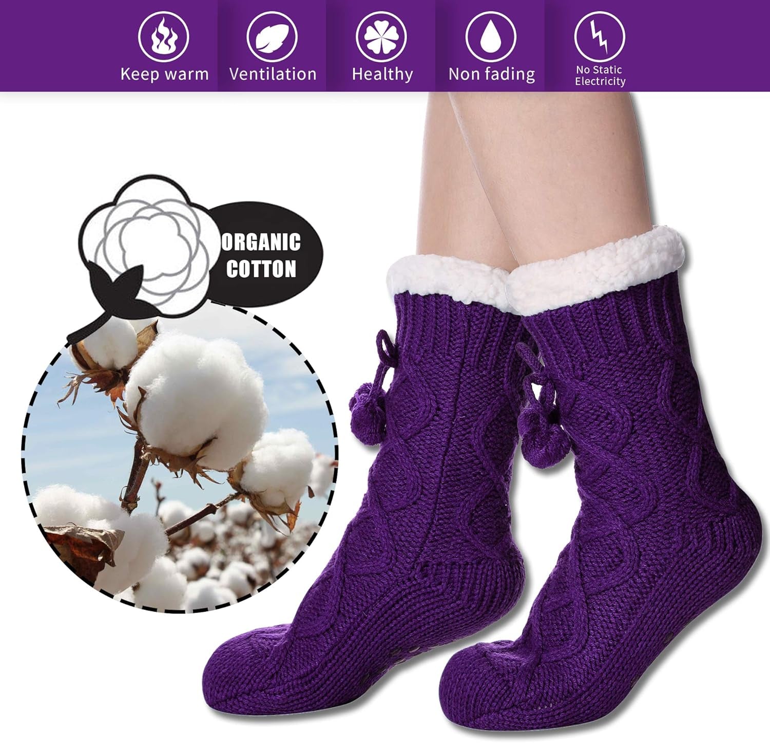 Women's Cozy Fleece-Lined Non-Slip Winter Slipper Socks with Grippers