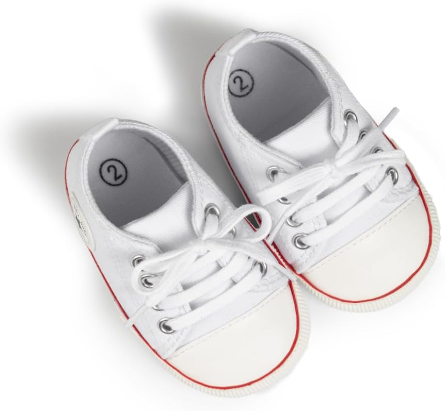 Unisex Baby Boy Girl Canvas Sneaker Soft Sole Infant Lace up Newborn Ankle Toddler First Walkers Crib Shoes