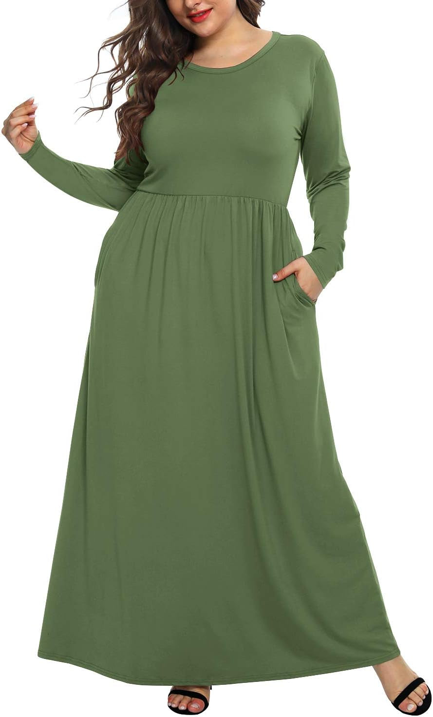 Women's Plus Size Long Sleeve Maxi Dress for Curvy Figures