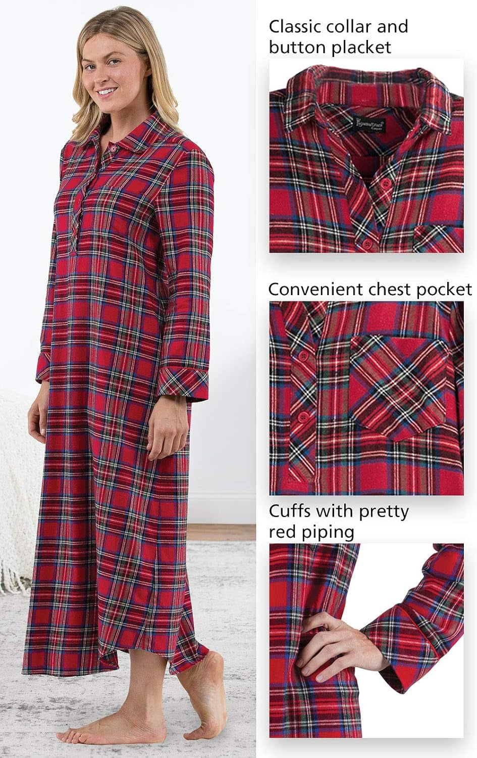 Women's Long Plaid Flannel Nightgown