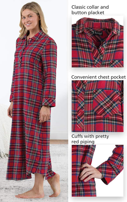 Women's Long Plaid Flannel Nightgown