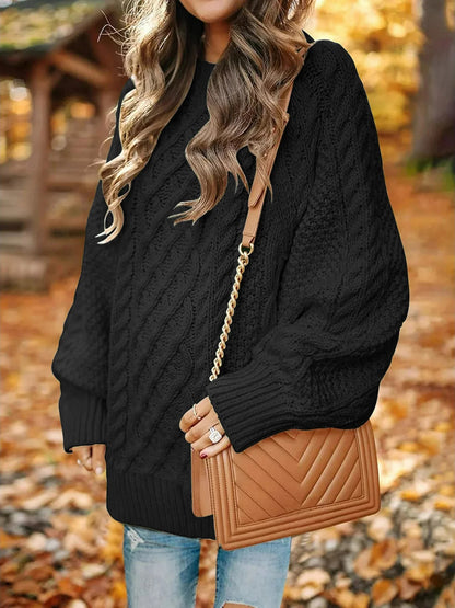 Cozy Chic:  Oversized Cable Knit Chunky Pullover Sweater for Women