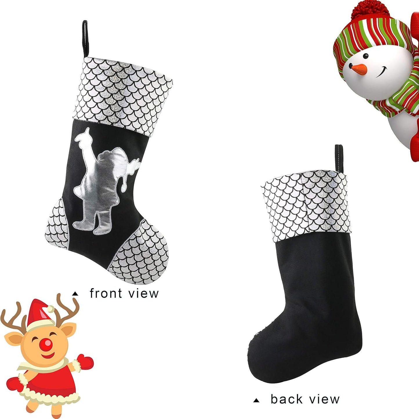 18-Inch Luxury Gold Christmas Stockings Set of 3 - Santa, Snowman, and Reindeer Designs for Kids and Family