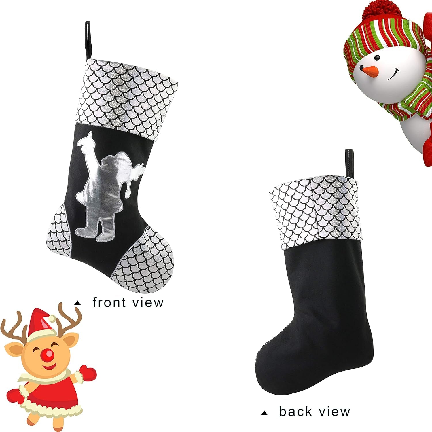 18-Inch Luxury Gold Christmas Stockings Set of 3 - Santa, Snowman, and Reindeer Designs for Kids and Family