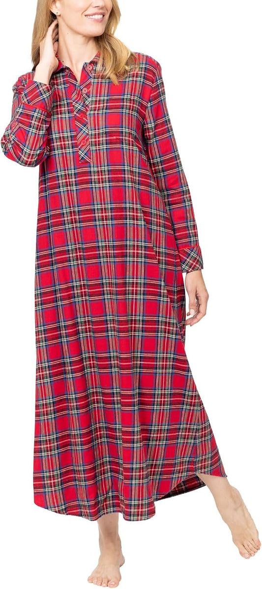 Women's Long Plaid Flannel Nightgown