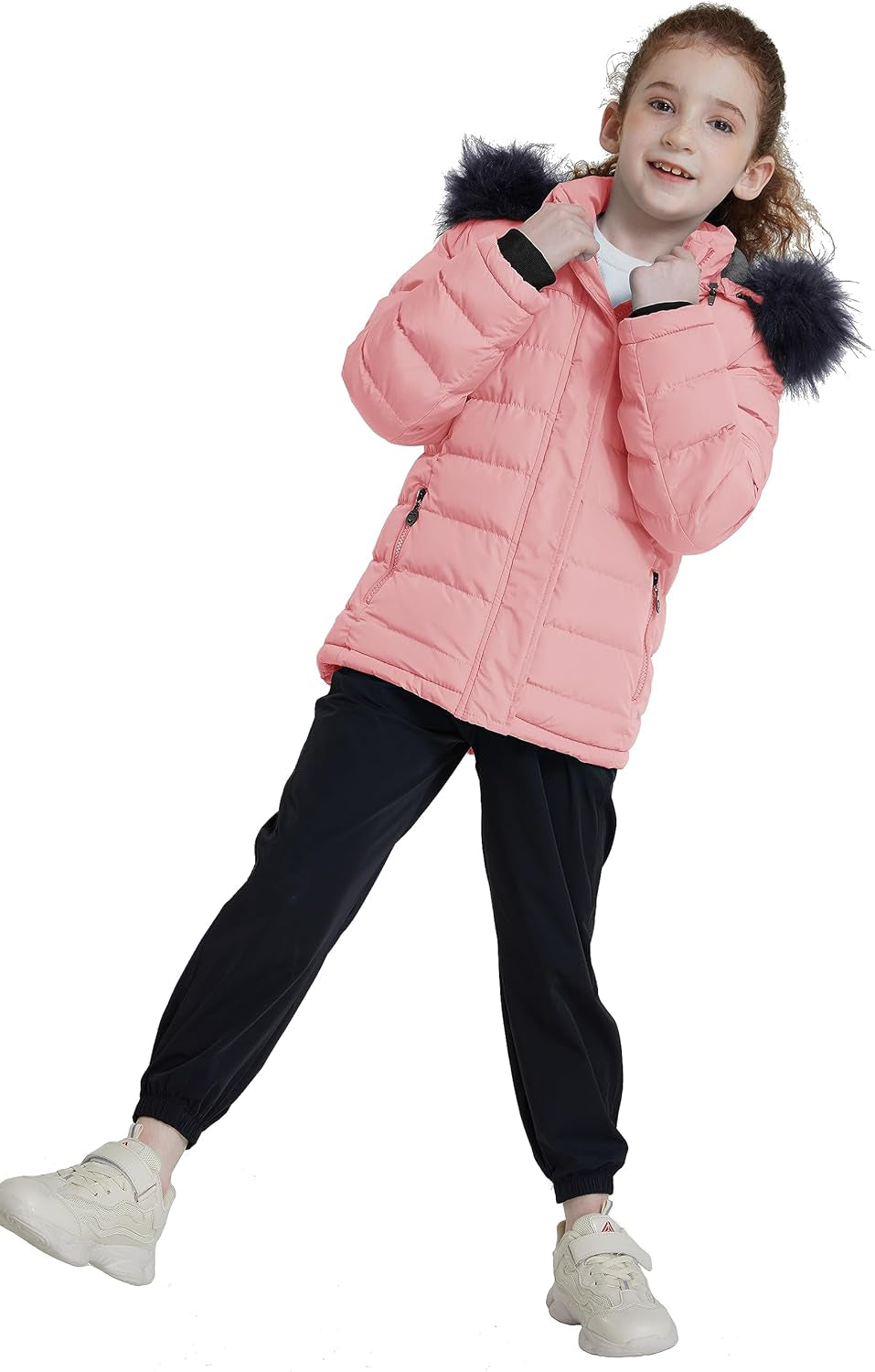 Girls' Hooded Winter Puffer Jacket with Soft Fleece Lining