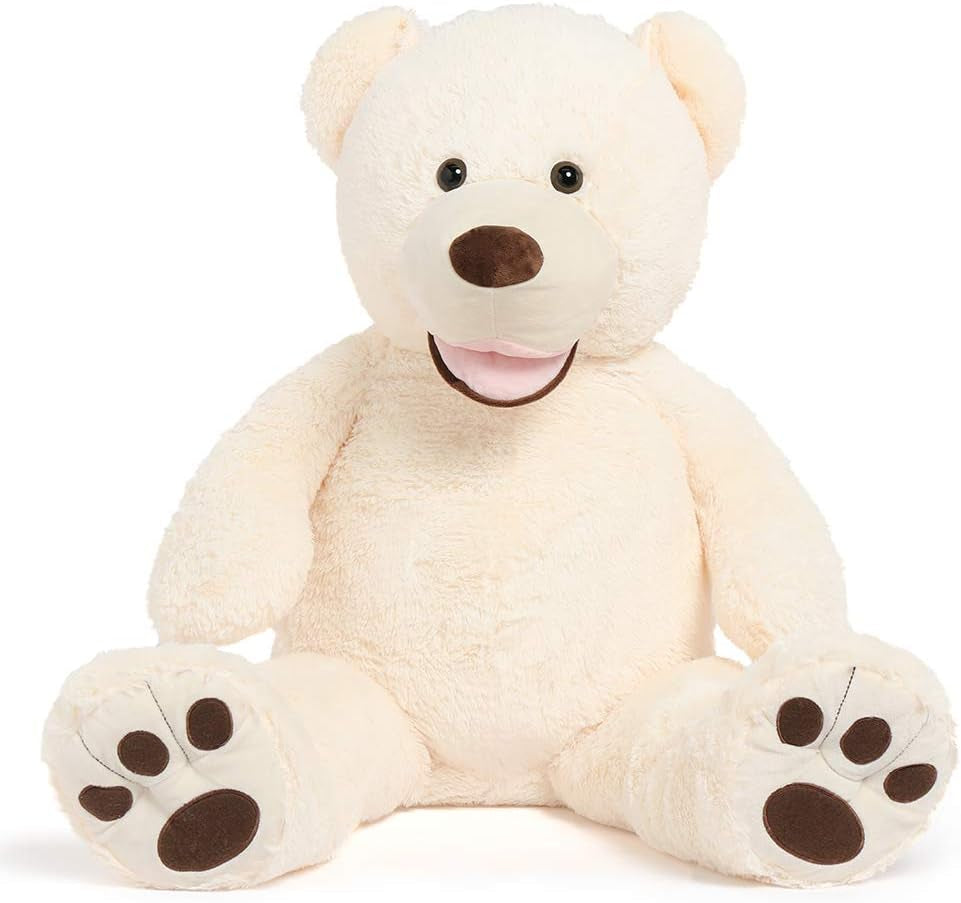 39-Inch Giant Teddy Bear - Plush Stuffed Animal with Large Footprints, Ideal Gift for Kids, Beige