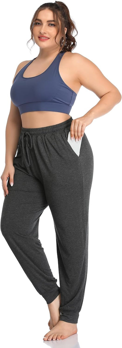 Women's Plus Size Casual Lounge Yoga Pants - Comfortable Relaxed Joggers with Drawstring and Pockets