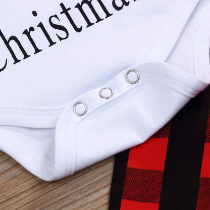 My First Christmas Outfit Baby Boy Bow Tie Romper Bodysuit Xmas Plaid Pants Clothes Set (Plaid, 3-6 Months)