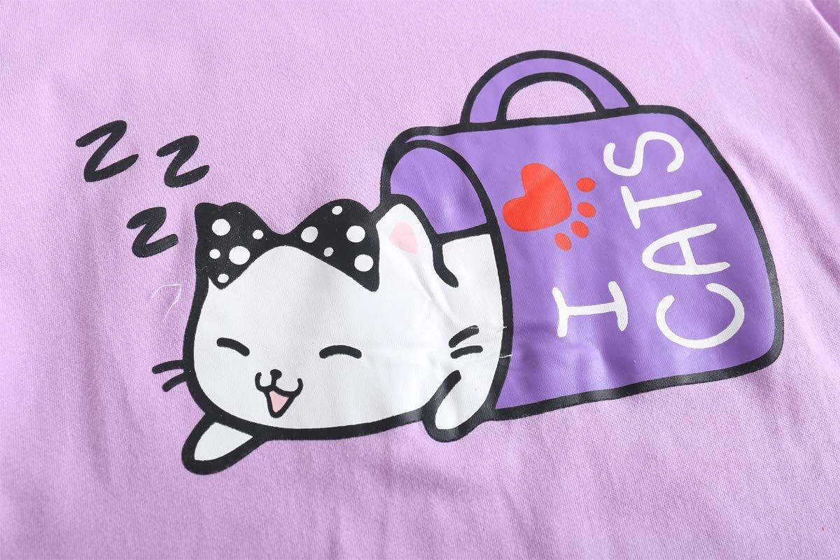 Girls' Cotton Sleepwear Set - Cute Cat Pattern Pajama with Comfy Shorts