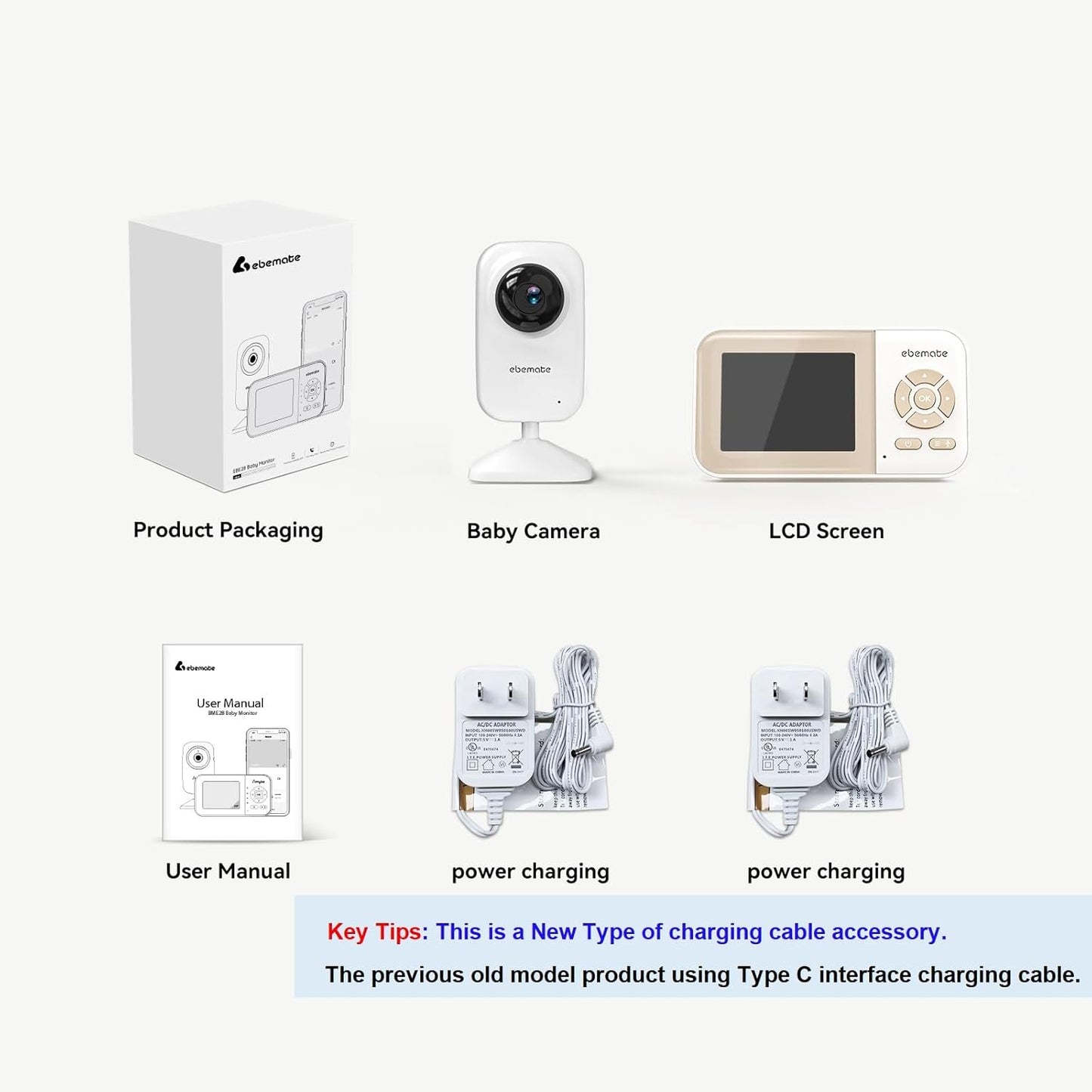 EBE28 Video Baby Monitor with 2.8" LCD Screen, Night Vision, Two-Way Audio, and 1200FT Range