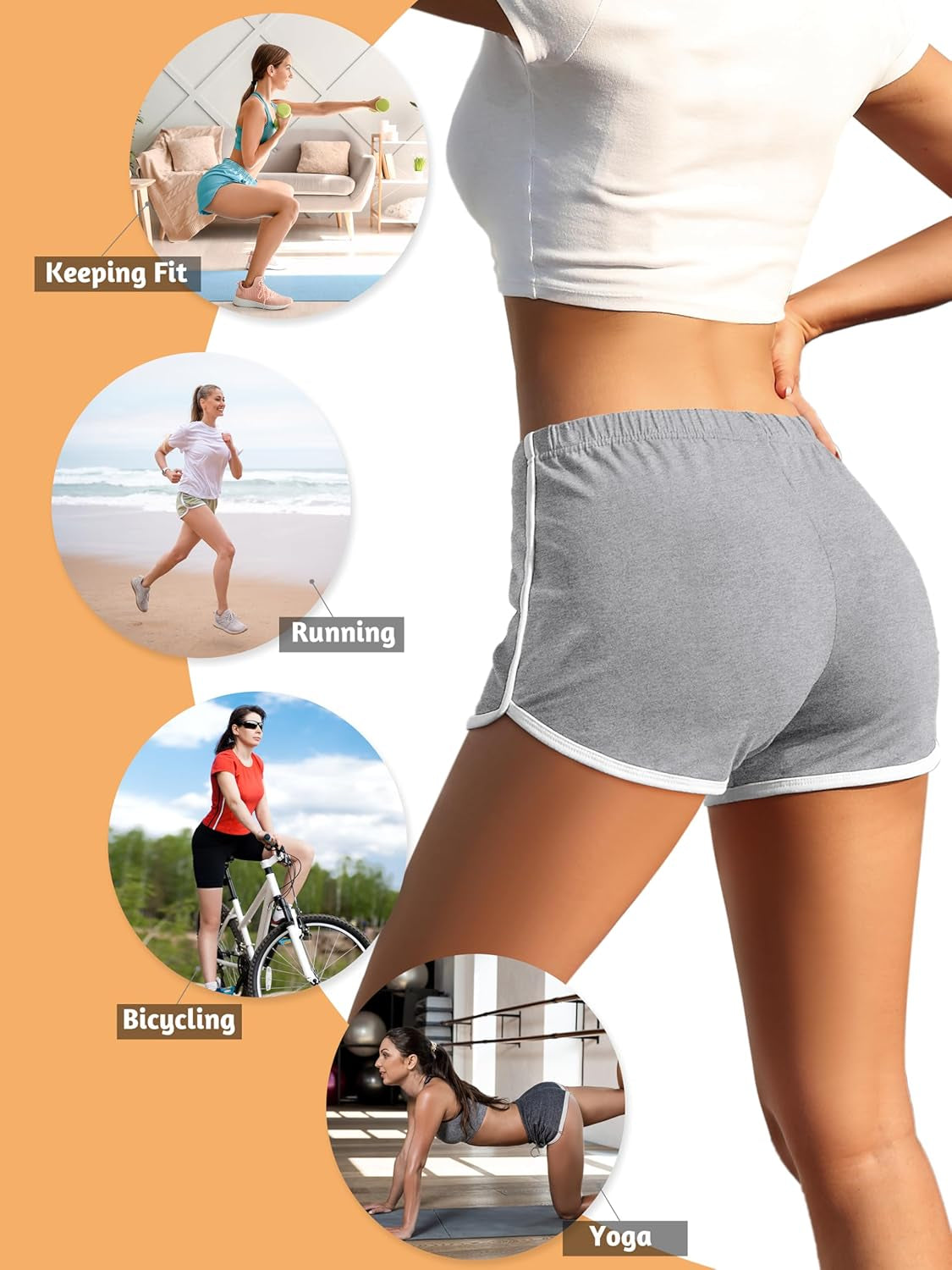 4 Pack Yoga Short Pants Cotton Sports Shorts Gym Dance Lounge Shorts Dolphin Running Athletic Shorts for Women