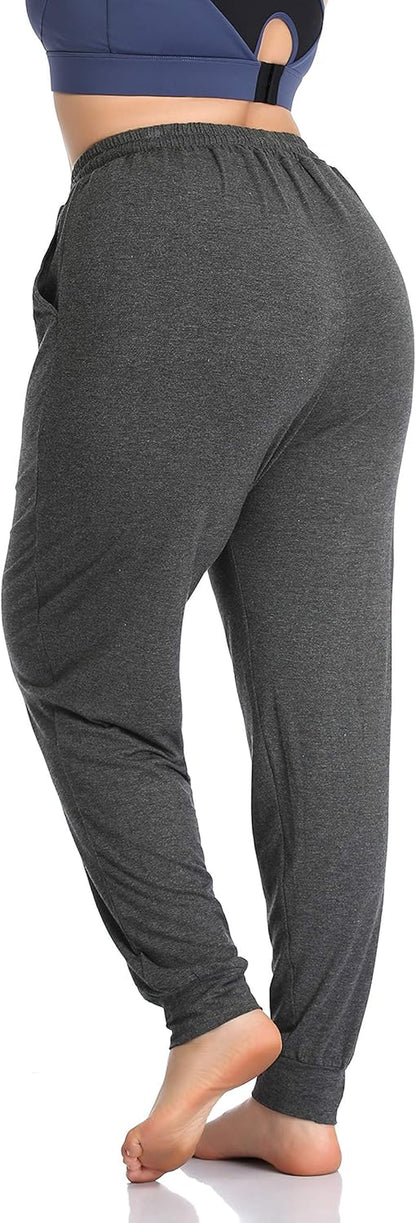 Women's Plus Size Casual Lounge Yoga Pants - Comfortable Relaxed Joggers with Drawstring and Pockets