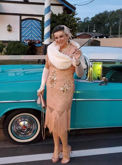 Women's 1920s Art Deco Sequined Flapper Cocktail Dress with Sleeves