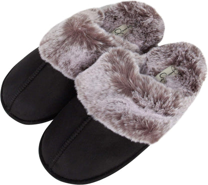 Women's Faux Fur Memory Foam House Slippers with Anti-Skid Sole