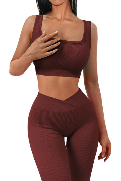 Elevate Your Workout with  Seamless 2-Piece Yoga Set - High Waisted Leggings & Crop Tank Top