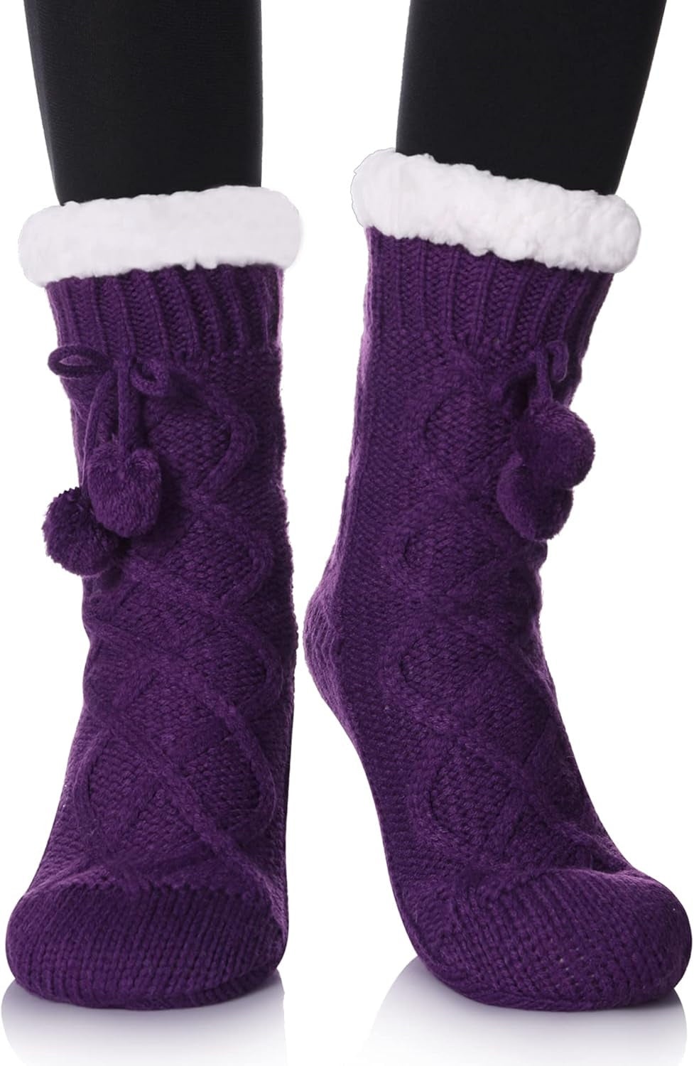 Women's Cozy Fleece-Lined Non-Slip Winter Slipper Socks with Grippers