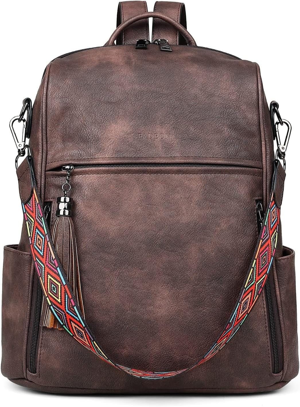Women's Designer Leather Backpack Purse - Fashionable Travel Shoulder Bag with Tassel Detail