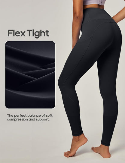 Women's High-Waisted Yoga Pants with Pockets - Tummy Control Compression Leggings for Workout and Running