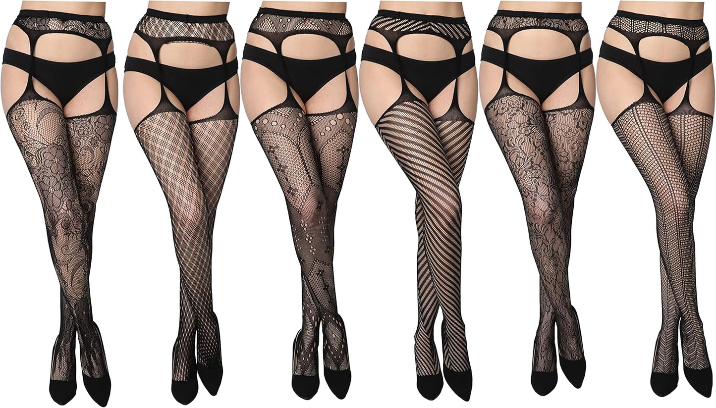 Women's Lace Fishnet Stockings - Sexy Pantyhose in Regular and Plus Sizes (Pack of 6)