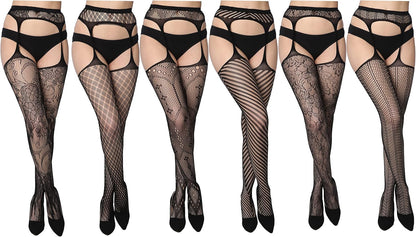 Women's Lace Fishnet Stockings - Sexy Pantyhose in Regular and Plus Sizes (Pack of 6)