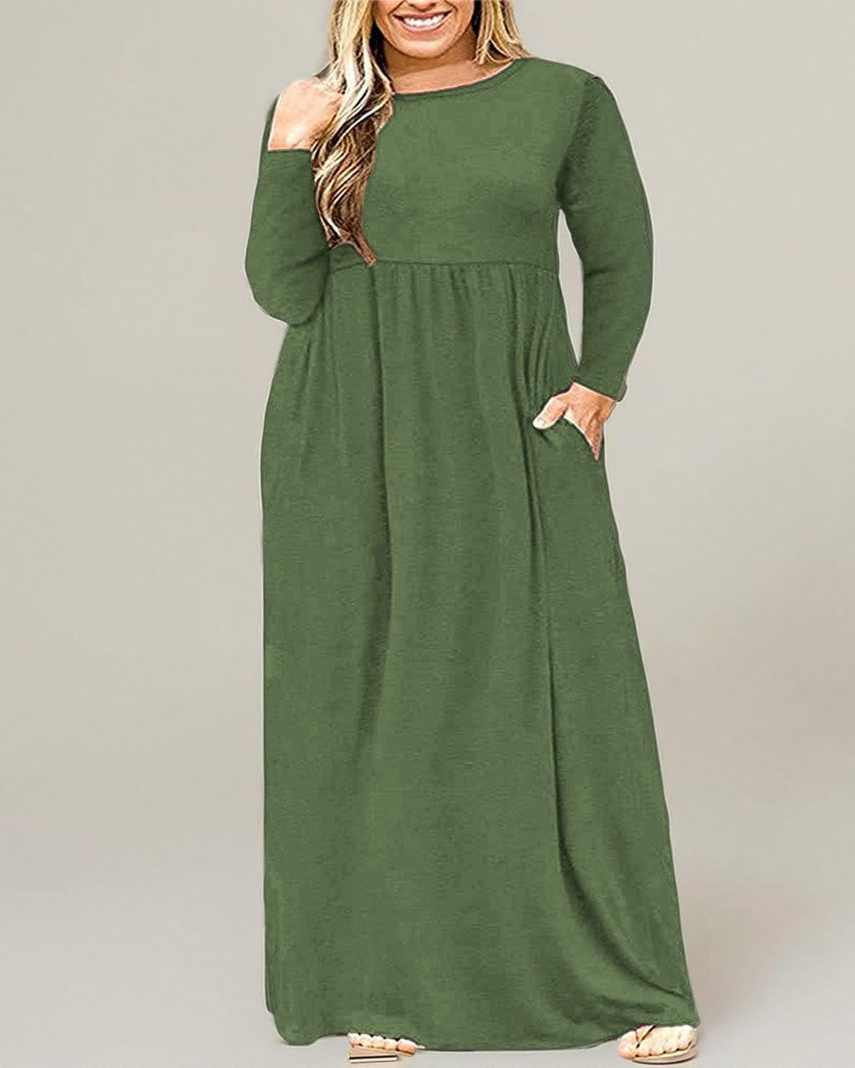 Women's Plus Size Long Sleeve Maxi Dress for Curvy Figures