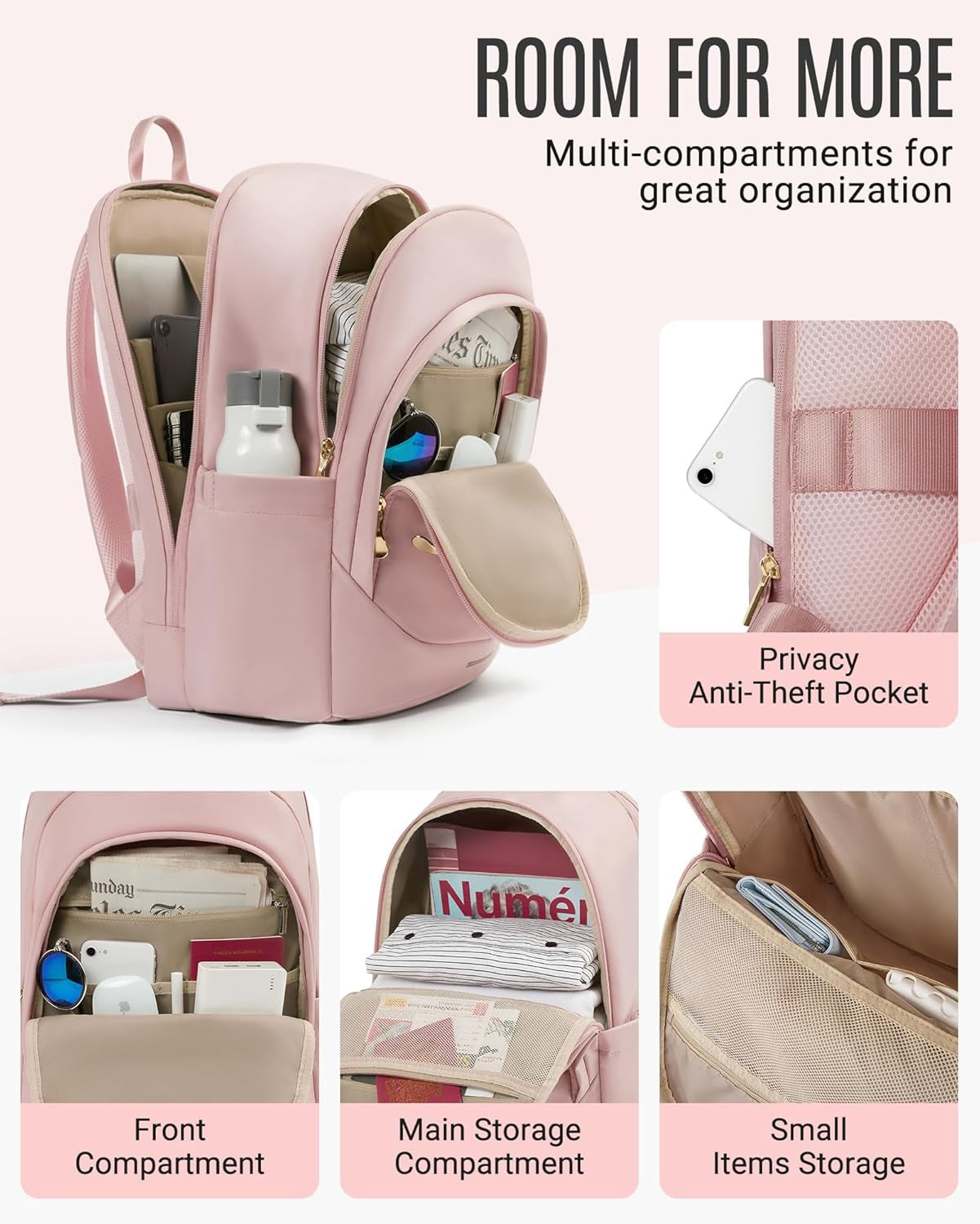Women's College Laptop Backpack - 15.6 Inch Travel Computer Bag for Work and School - Casual Pink Bookbag - Ideal Gift for Women
